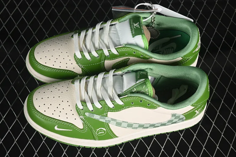 All categories Air Jordan Jordan series basketball shoes Air Jordan 1 Low High-end customized low-top sneakers Travis Scott x Fragment Design x Air Jordan 1 Low OG SP AJ1 LV joint spring green checkered gray blue denim low-top cultural casual sneakers XS2024-058
